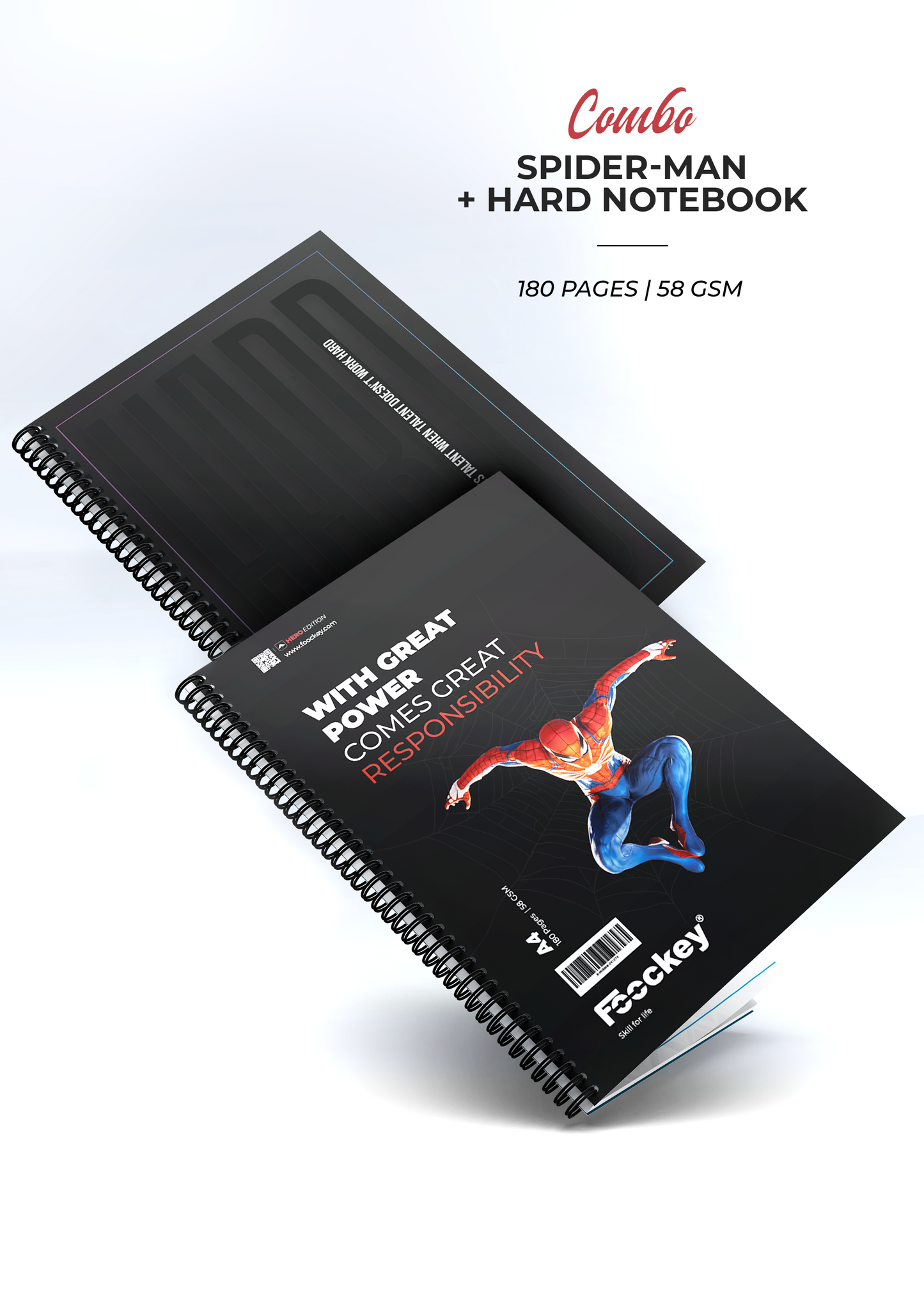 Combo - Spider-man Hero  + Hard Premium Notebook | A4-180 Pages-Ruled | Spiral Bound